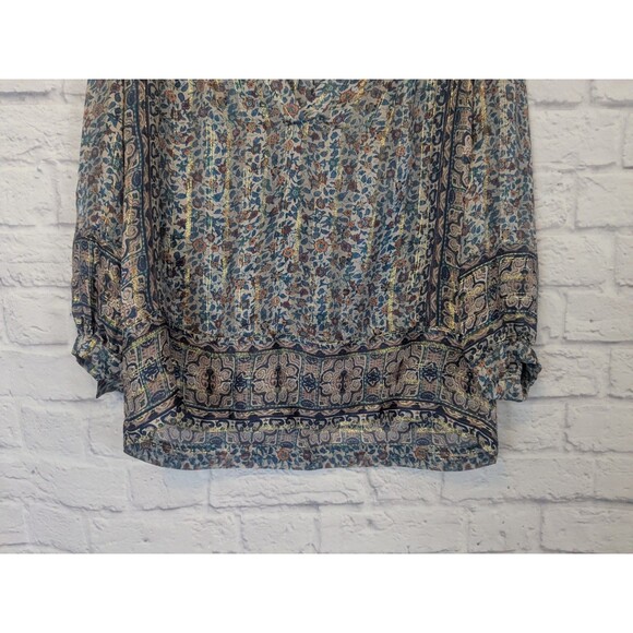 Joie Floral Print Multicolor Silk & Gold Metallic boho blouse Size Small - Picture 6 of 9